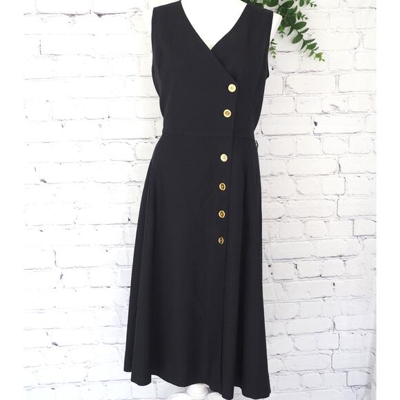 Elegant Black Midi Dress with Gold Accents - Picture 1 of 13